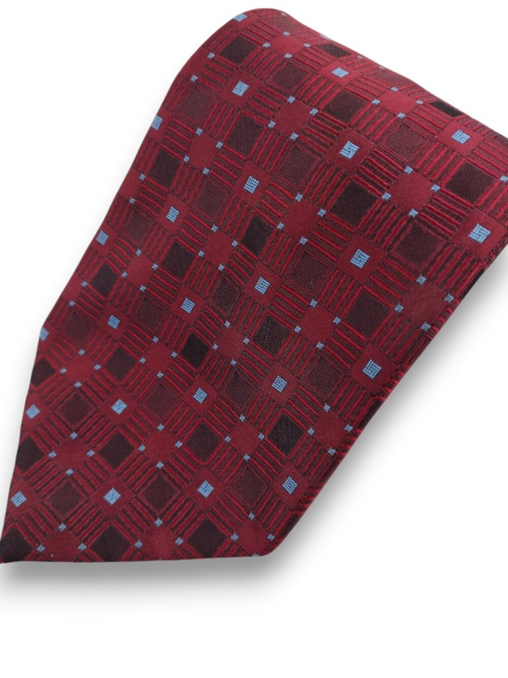 Stafford Red and Blue Geometric Square Pattern Italian Silk Necktie 4 x 58